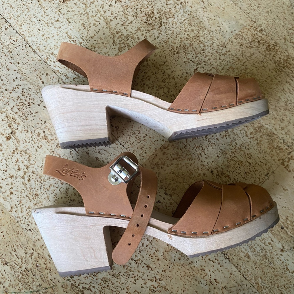 LOTTA FROM STOCKHOLM Tan Leather Peep Toe Clogs Spruzzato Seconds Size 10.5 42 - Picture 11 of 12